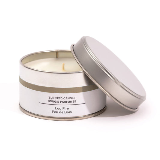 Log Fire Tin Candle