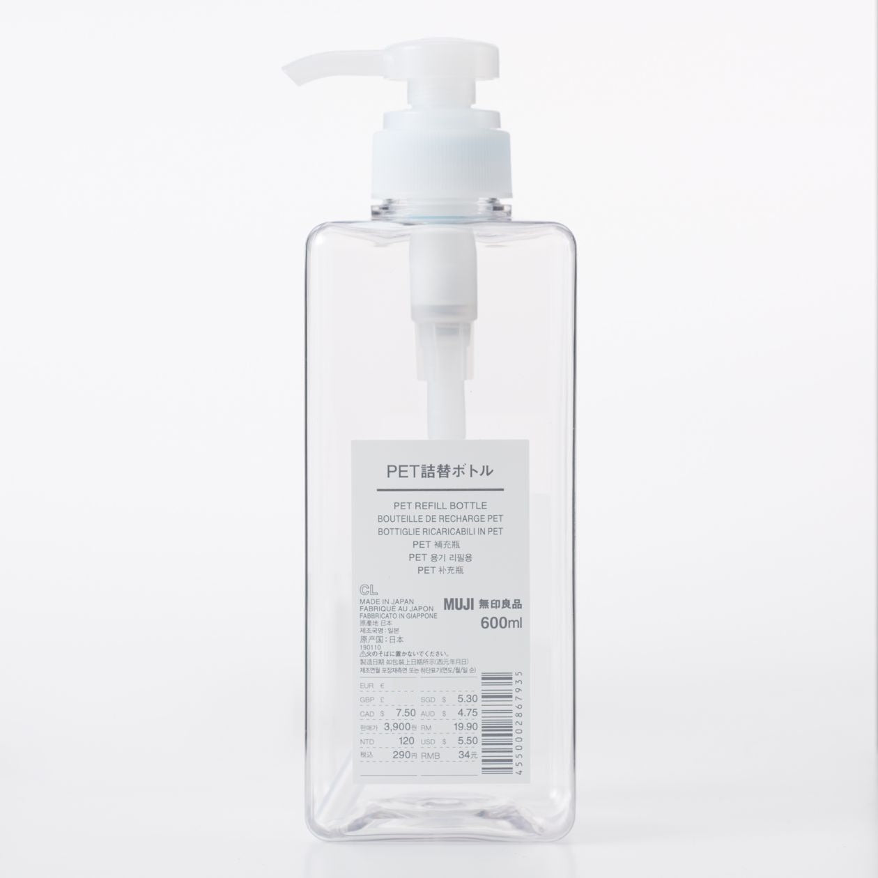PET Pump Bottle - 600ml Clear