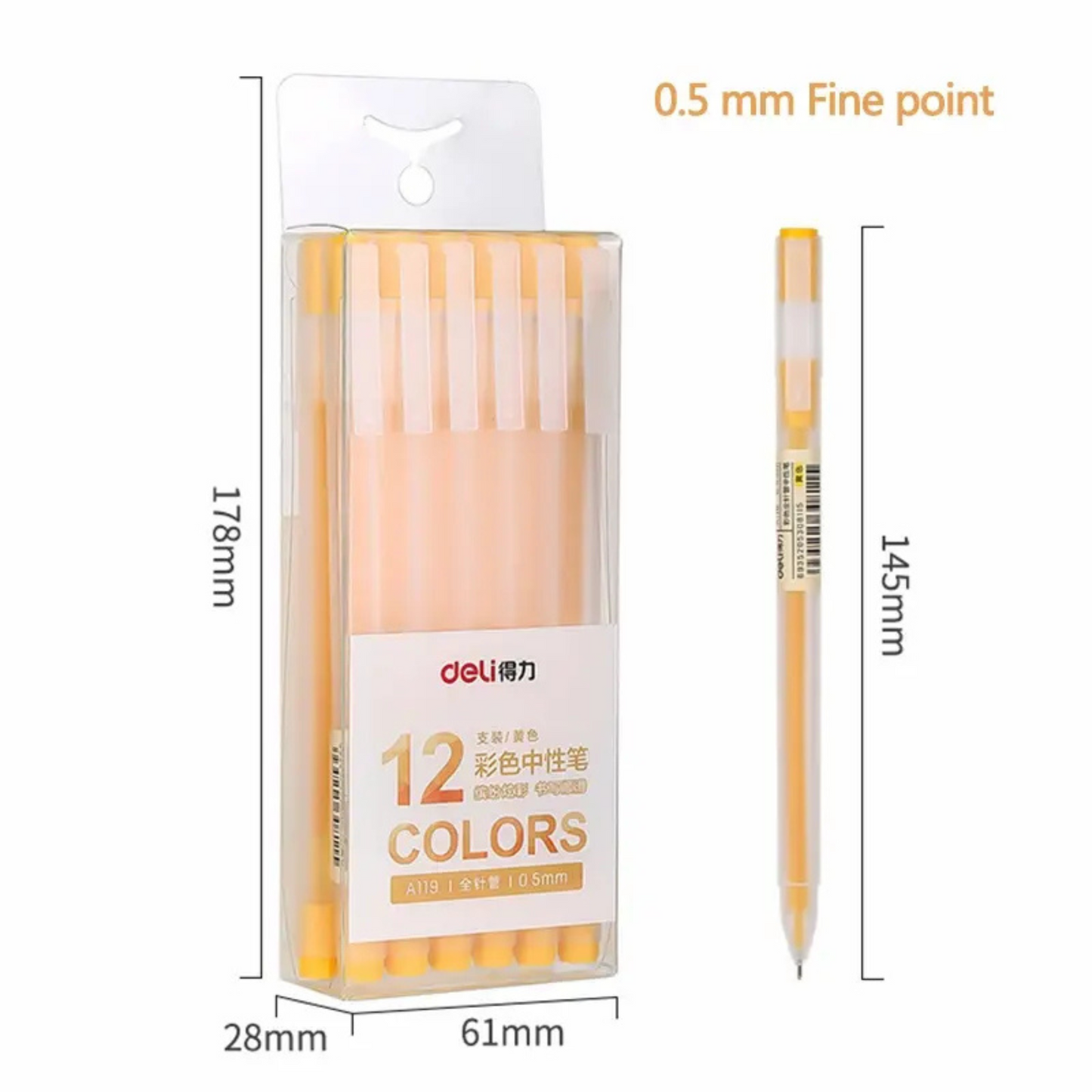 12 PCS Kawaii Gel Pen Set – 0.5 mm Deli Ballpoint Pens for Journaling