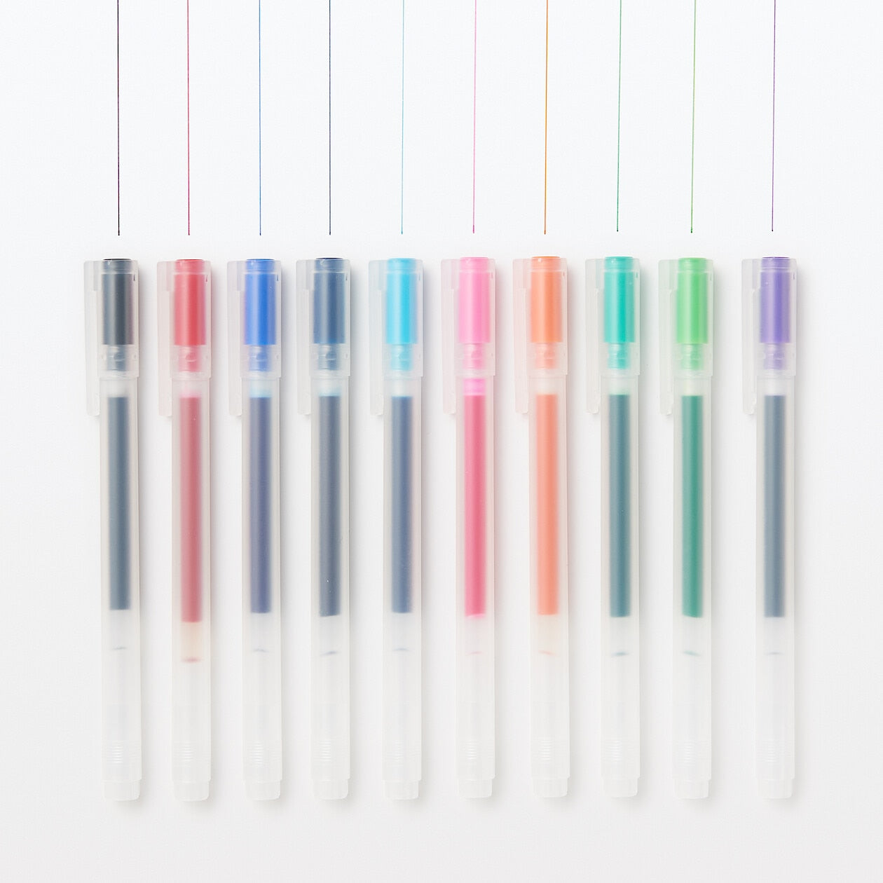 Set of 10 Colored Gel Pens with Caps – 0.38 mm Tip