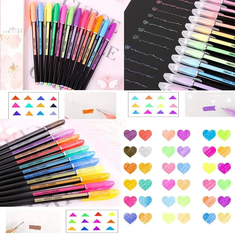 24 Pc/Set Metallic Glitter Colors Gel Pens: