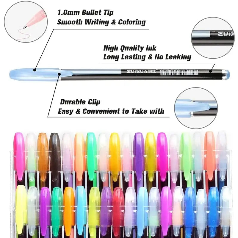 24 Pc/Set Metallic Glitter Colors Gel Pens: